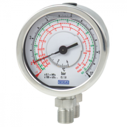 Differential pressure gauge with Bourdon tube parallel entry or measuring system stainless steel